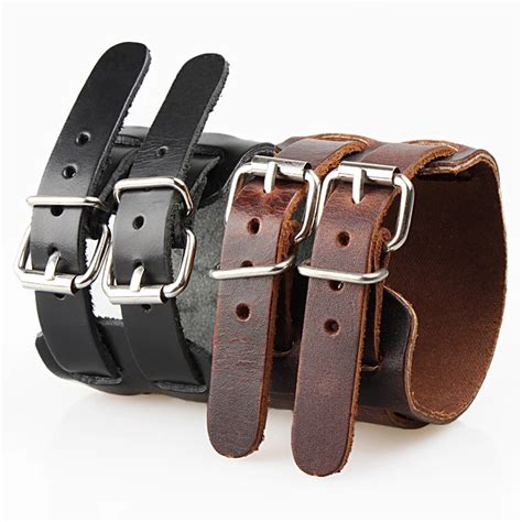 Fashion Double Belt Leather Wrist Friendship Big Wide Bracelet For Men