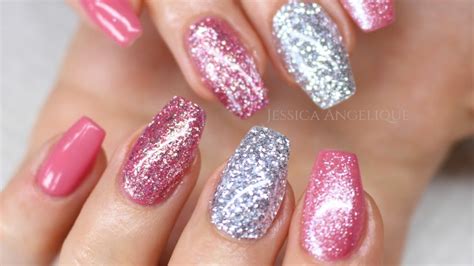 How To Pink W Silver Glitter Gelnails Youtube
