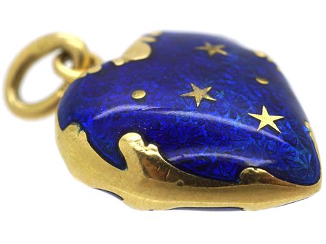18ct Gold And Blue Enamel Heart Shaped Pendant By Fabergé 146n The Antique Jewellery Company