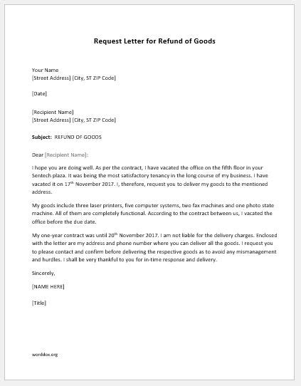 request letter  return  goods word document templates