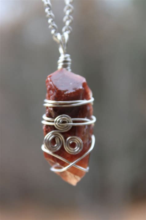Red Calcite Stainless Steel Wire Wrapped Healing Stone Etsy Crystal