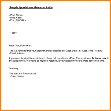 Appointment Reminder Letter Templates Scrumps