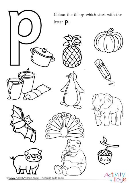 Longest list of positive words that start with p letter in alphabetical order. Start With The Letter P Colouring Page