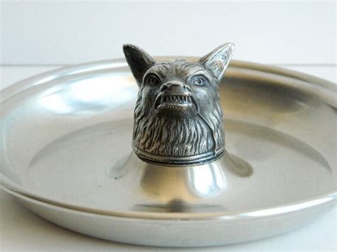 Vintage Pewter Wolf Dish Or Tray