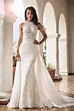 T212056 Romantic Embroidered Lace Wedding Dress with High Halter Neckline