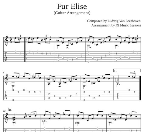 Fur Elise Guitar Sheet Music With Tabs Chord Charts Melody Etsy