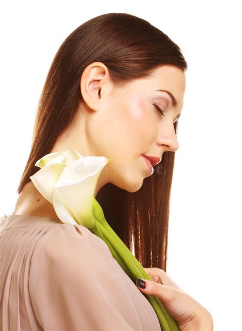 Beautiful Woman With Calla Flower Stock Photo Image Of Healthy Calla