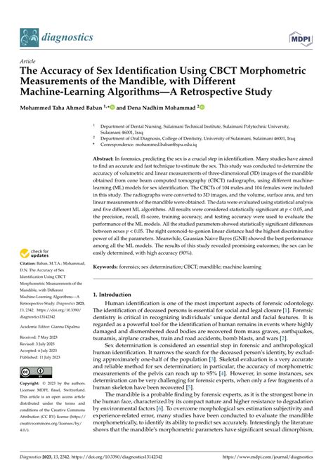 Pdf The Accuracy Of Sex Identification Using Cbct Morphometric Measurements Of The Mandible