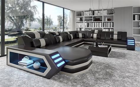Eileend Leather Sectional Sofa With Led Lights Futuristic Furniture