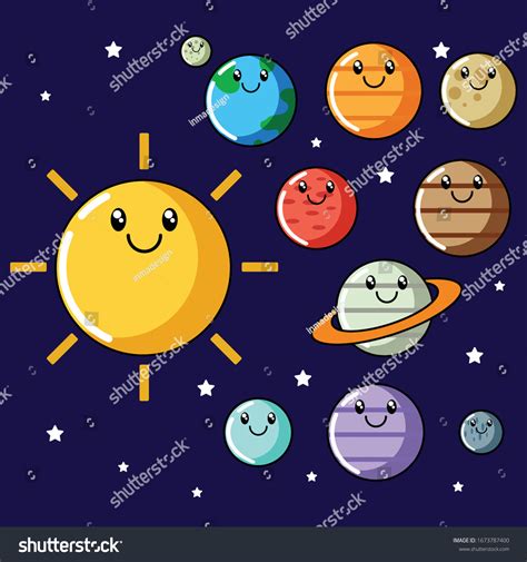 Solar System Cute Cartoon Planets Vector Stock Vector Royalty Free