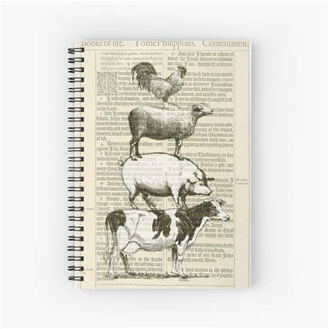 Vintage Stacked Cow Pig Sheep And Chicken On Bible Page Spiral