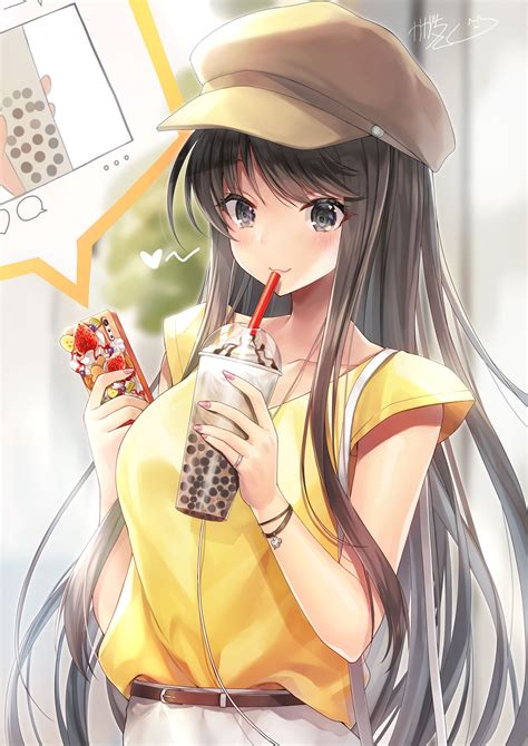 cute anime girl drinking boba wallpapers wallpaper ca