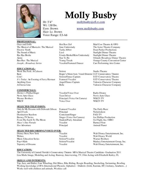 Theatre Resume Template Template Professional Acting Resume Template