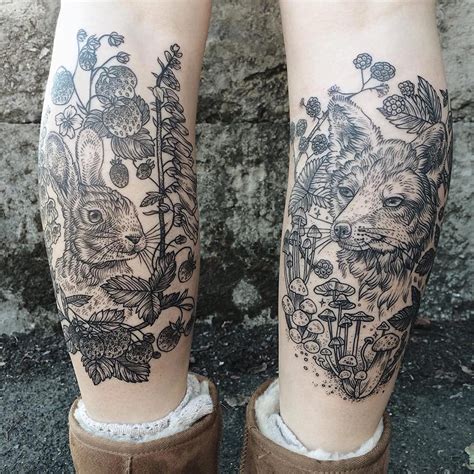 Tattoos Of Flora And Fauna Reminiscent Of Woodcut Etchings By Pony