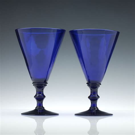 pair of 19th century blue glass wine rummers c1860 wine glasses exhibit antiques cut glass