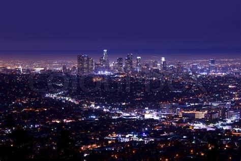 Los Angeles Night Skyline Aerial Stock Image Colourbox