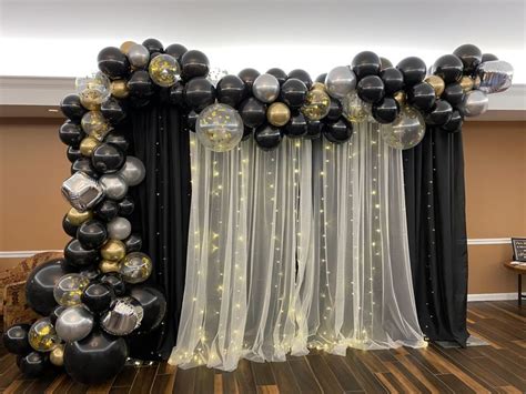 Black And Gold Backdrop Birthday Decorations Balloon Decorations Grad Party Decorations