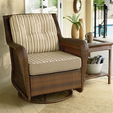Solid wood glider chair is handmade from your choice of western redwood cedar or beautiful pine lumber, sanded and stained with high quality exterior stain (canyon brown,kona, mahogany, mountain timber, or natural clear) or sanded and left unfinished for you to paint or stain (cedar wood glider. Swivel Glider Chair: Relax in Style with Classy Ideas from ...