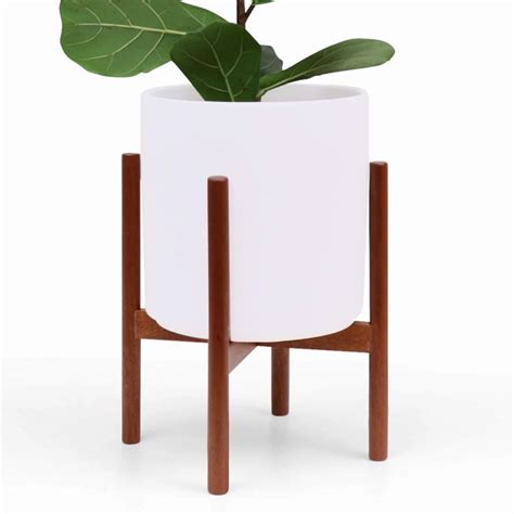 Classic Ceramic Planter Wood Stand Wood Plant Stand Planter Wood