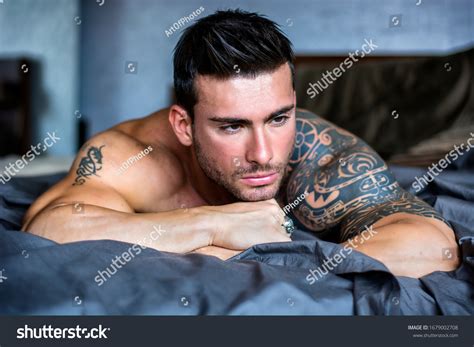 Shirtless Muscular Sexy Male Model Lying Foto Stok 1679002708 Shutterstock