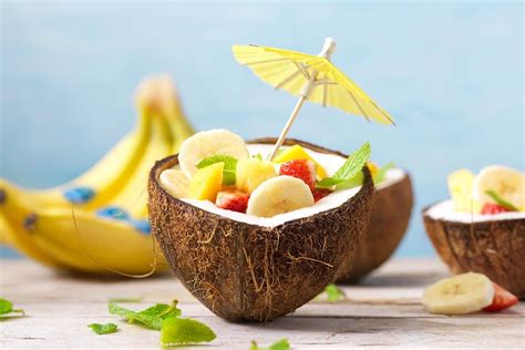 Fruit Salad With Chiquita Bananas In Coconut Bowls Chiquita Recipes