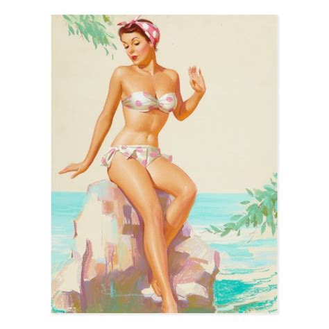Polka Dot Bikini Pin Up Art Postcard Zazzle