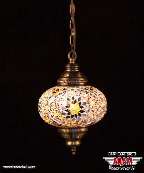 Colourful Single Chain Mosaic Hanging Lamp Gold Model 3