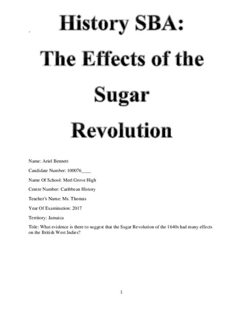 Doc History Sba The Effects Of The Sugar Revolution