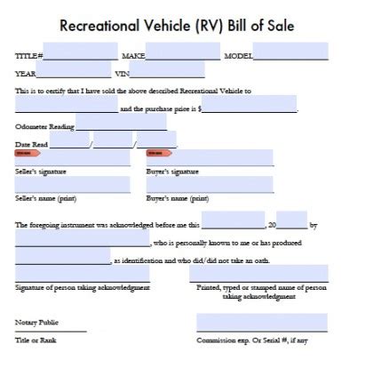 travel trailer bill  sale form  printable documents
