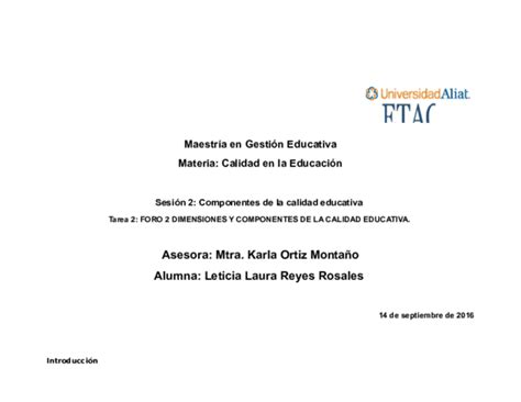 (DOC) Maestría en Gestión Educativa Materia: Calidad en la Educación Sesión 2: Componentes de la ...