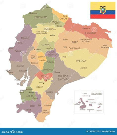 Ecuador Mapa Y Bandera Del Vintage Ejemplo Detallado Del Vector