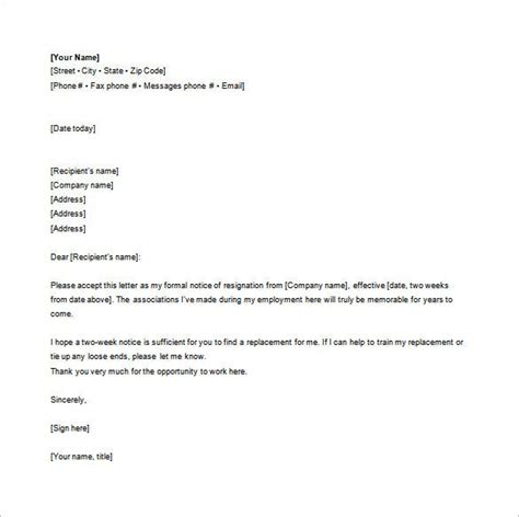 Use this resignation letter example when you want to give 24 hours notice to your employer. Notice of Resignation Letter Template - 12+ Free Word ...