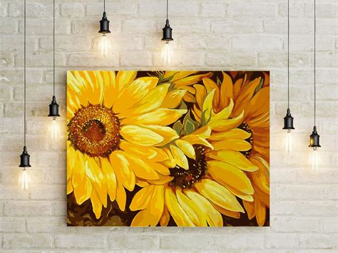 Sunflowerpaint By Number Kit Adult Flower Paintings On Etsy