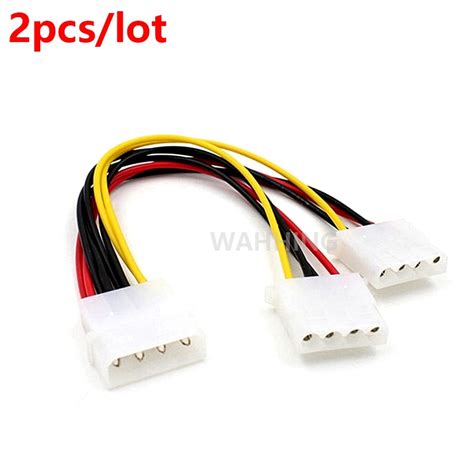 2pcs 4p 4 Pin Molex Male To 2 Port Molex Ide Female Power Supply