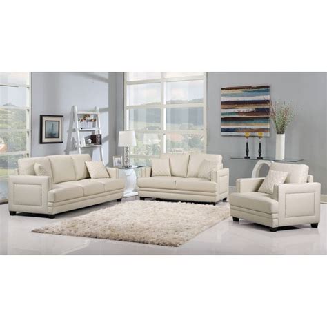 3.9 out of 5 stars. Ferrara Beige Leather Nailhead Modern Contemporary Living Room Set - Free Shipping Today ...