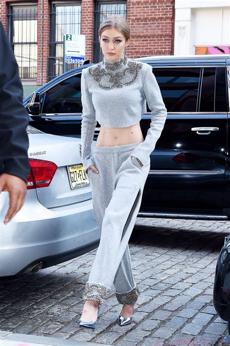 Gigi Hadid In A Cashmere Wool Sally Lapointe Crop Top And Trousers Gigi Hadid In Sally