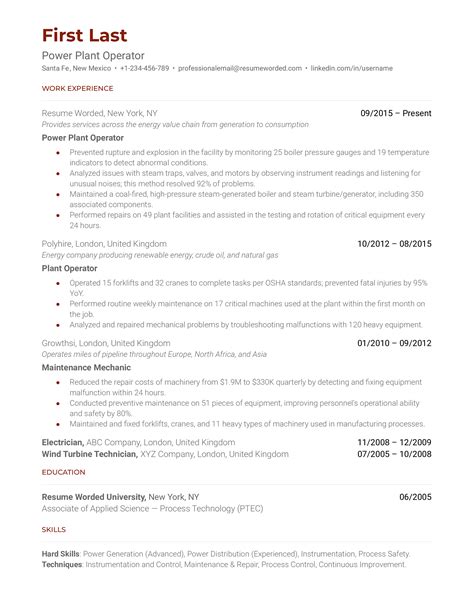 Power Plant Operator Resume Examples For 2024 Resume Worded