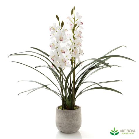 Artificial Fake Plants White Cymbidium Orchid In Pot 80cm Ebay