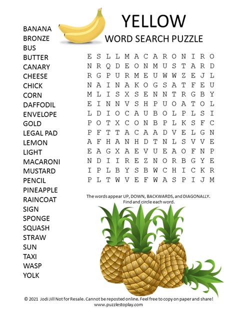 Yellow Word Search Puzzle Puzzles To Play