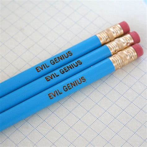 Evil Genius Personalized Pencil Set Of 3 In Aqua For Plotting Etsy