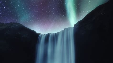 1024x576 Waterfall Aurora Northern Lights 4k 1024x576 Resolution Hd 4k