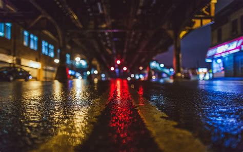 Download Wallpapers New York Night Rain Wet Road Street Nyc Usa