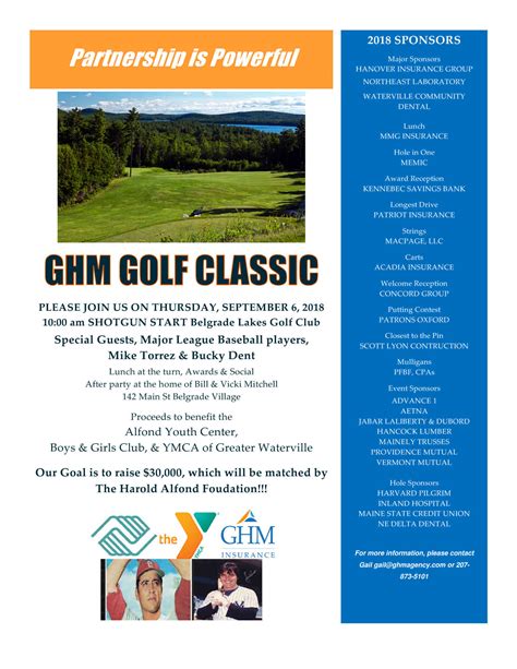 To communicate or ask something with the place, the phone number is (207). GHM Insurance: 2018 Golf Tournament Flyer