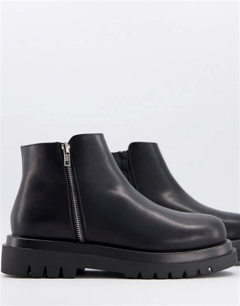 Truffle Collection Square Toe Chunky Lace Up Boots In Black Asos