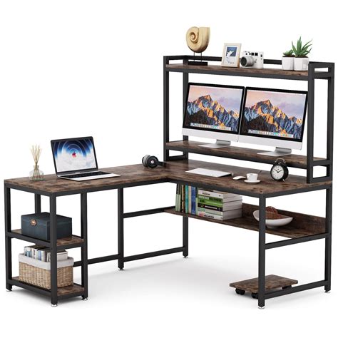 Tribesigns L Shaped Desk With Hutch And Storage Shelves 59 Inch Corner