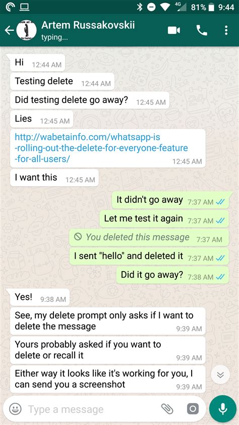 Update Its Official Deleting Messages On Whatsapp For All