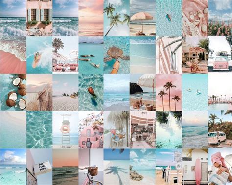 Pink And Blue Beach Vibes Aesthetic Collage Kit Wall Decor Etsy In