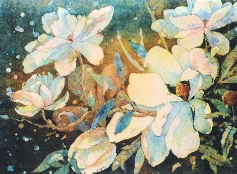 Blue Magnolias Watercolor Batik Watercolor Paintings Watercolor Art