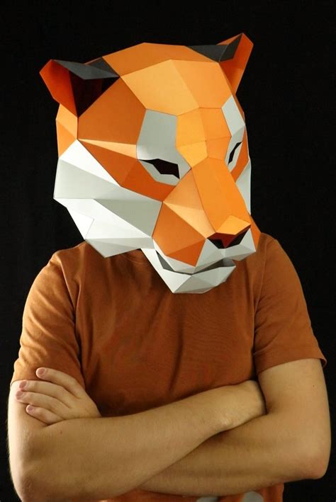 Tiger Mask Low Poly D Mask Diy Paper Craft Mask Tiger Pdf Etsy
