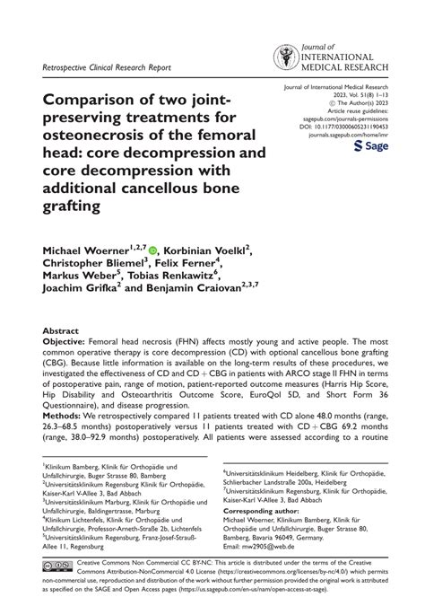 Pdf Comparison Of Two Joint Preserving Treatments For Osteonecrosis